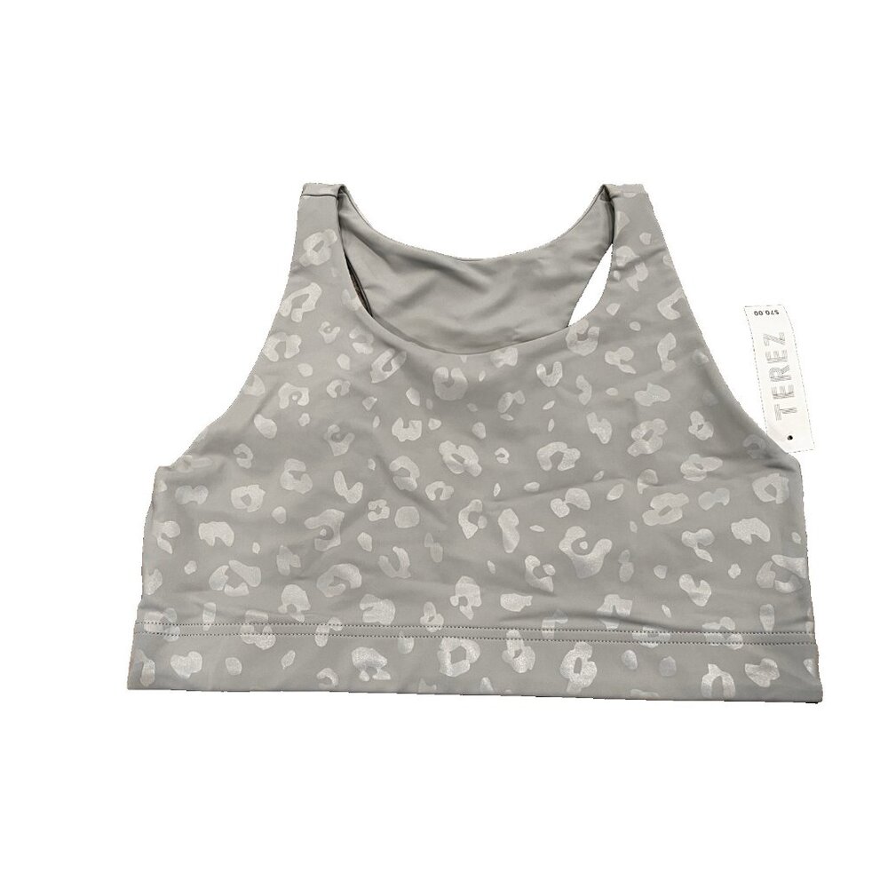 Terez  Leopard-Print Foil Sports Bra Grey ( XL )